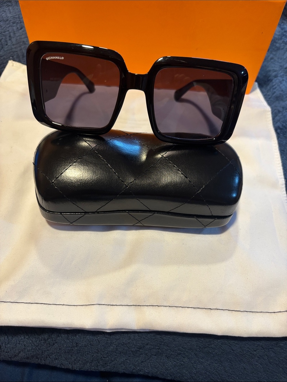 Classic CHANEL Black Oversized Square Sunglasses with Gradient Lenses